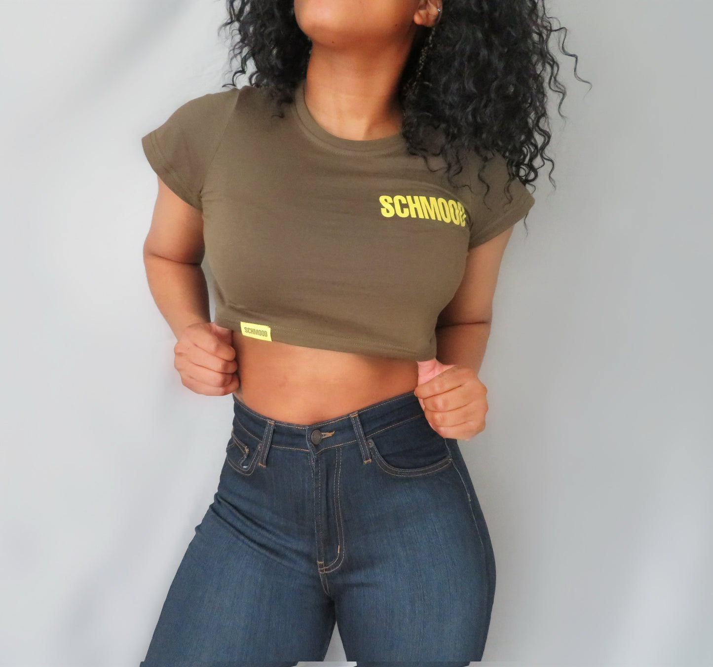 SCHMOOD Relaxed Fit Crop Top - Deep Khaki/Yellow