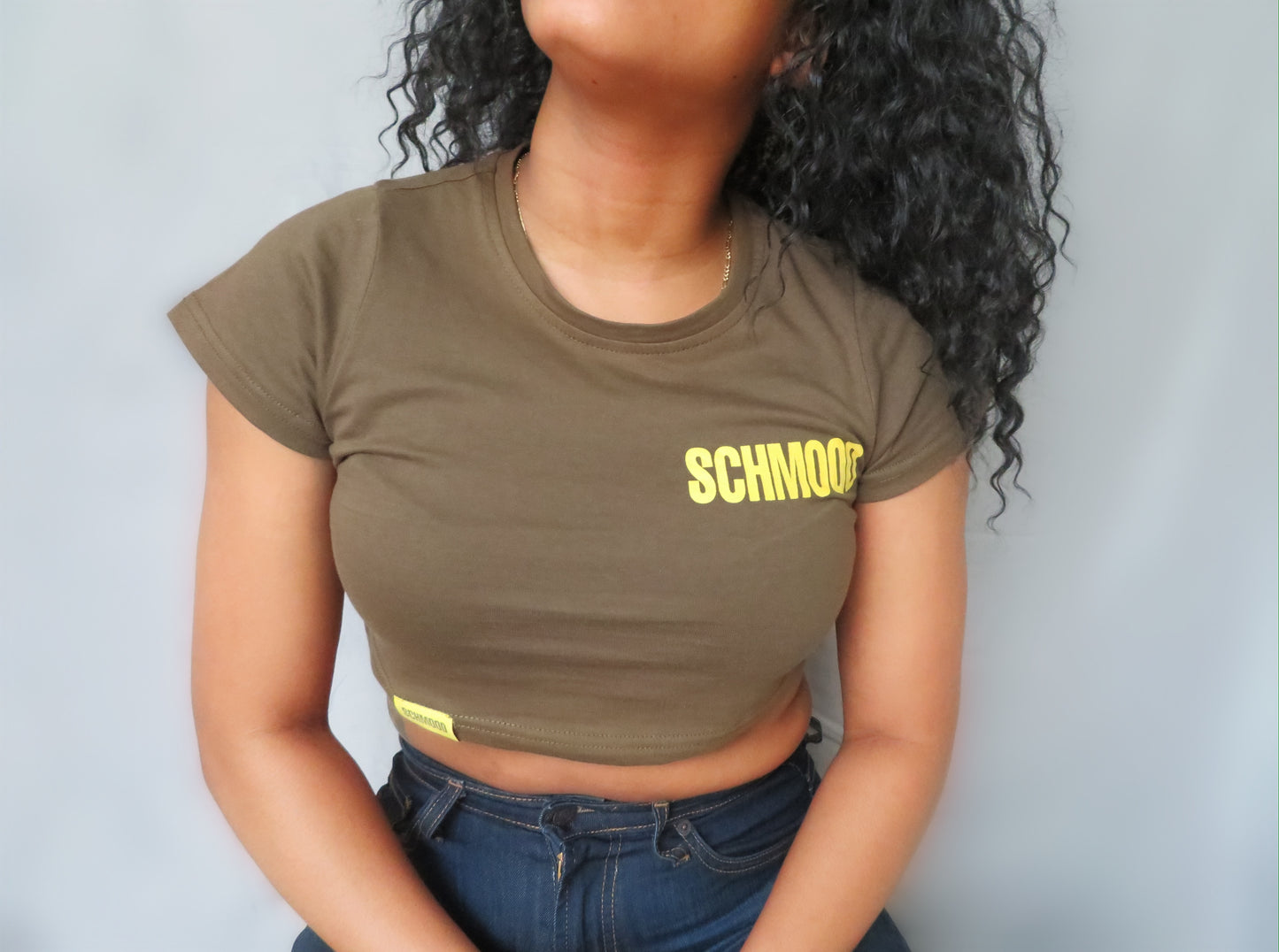 SCHMOOD Relaxed Fit Crop Top - Deep Khaki/Yellow