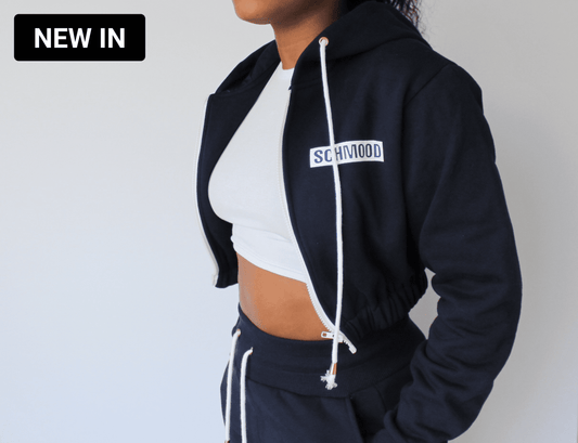 Low-key Cropped Hoodie - Navy Blue/White